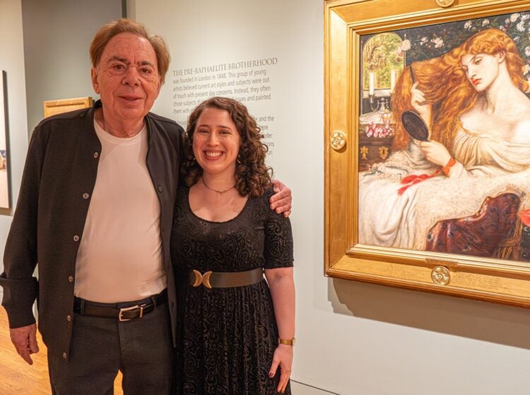 20251110 An Evening with Andrew Lloyd Webber_SAW-05388-Delaware-Art-Museum Andrew Lloyd Webber and Sophie Lynford smile