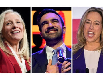 Election 2025 This combination of photos taken on Tuesday, Nov. 4, 2025, shows Abigail Spanberger in Richmond, Va., left, Zohran Mamdani in New York, center, and Mikie Sherrill in East Brunswick, N.J. (AP Photo/Stephanie Scarbrough, Yuki Iwamura and Matt Rourke)