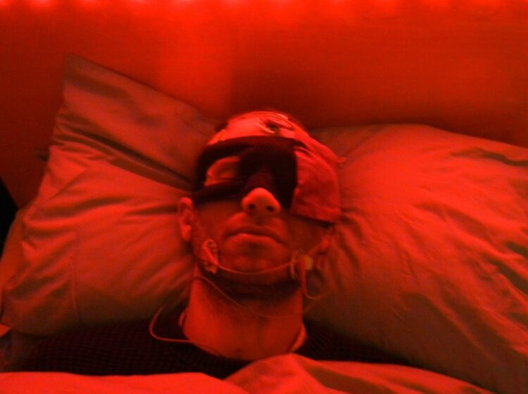 Sleep and neurophysiology researcher Michelle Carr captures a participant during a lucid dream study at Swansea University in Wales. (Michelle Carr)