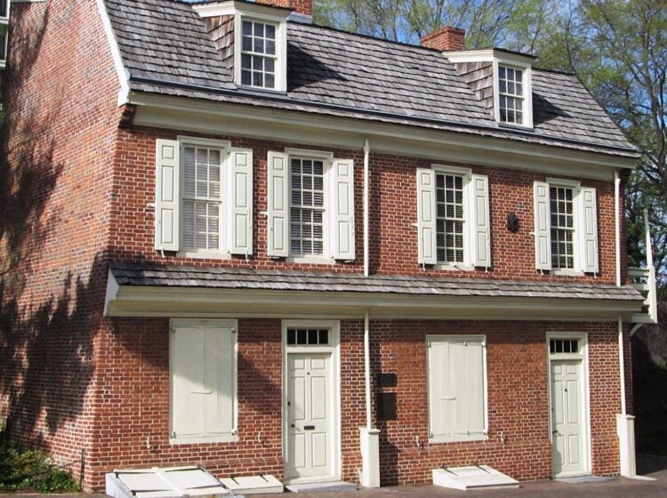A Man Full of Trouble Tavern at 127 Spruce Street near the corner of S. 2nd Street in the Society Hill neighborhood of Philadelphia was built in 1759. (Sources: 