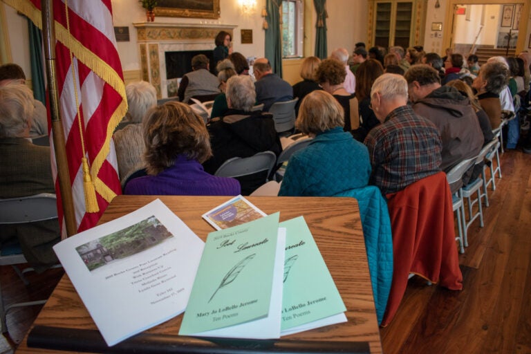 Papers on a podium at Buck County Community College