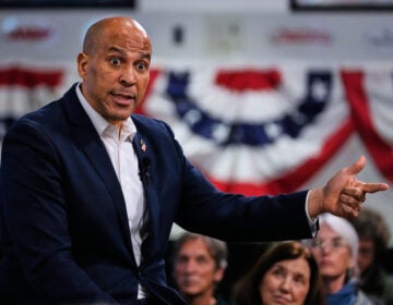 Sen. Cory Booker addresses a crowd