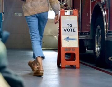 A voter arrives at the Moorestown Township Fire Station to cast a ballot in the 2025 general election.