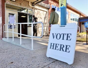 Voters come and go at Stuart elementary school, a polling place in Willingboro, New Jersey.