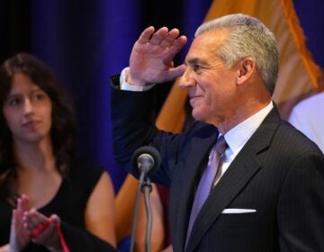 Election 2025 Governor New Jersey Jack Ciattarelli saluting to the crowd at his election night party