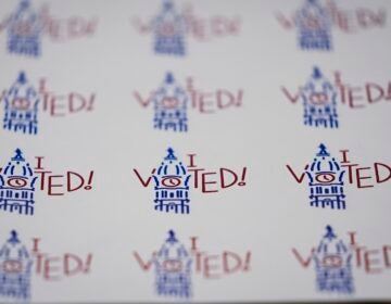 Election 2024 Pennsylvania ''I Voted'' stickers are displayed at the Philadelphia election warehouse in Philadelphia on Oct. 25, 2024.