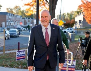 philadelphia-pat-dugan-election-day-110425 Philadelphia District Attorney candidate Patrick Dugan arrives at Corporal Jimmy O'Connor Memorial Recreation Center to cast his ballot.