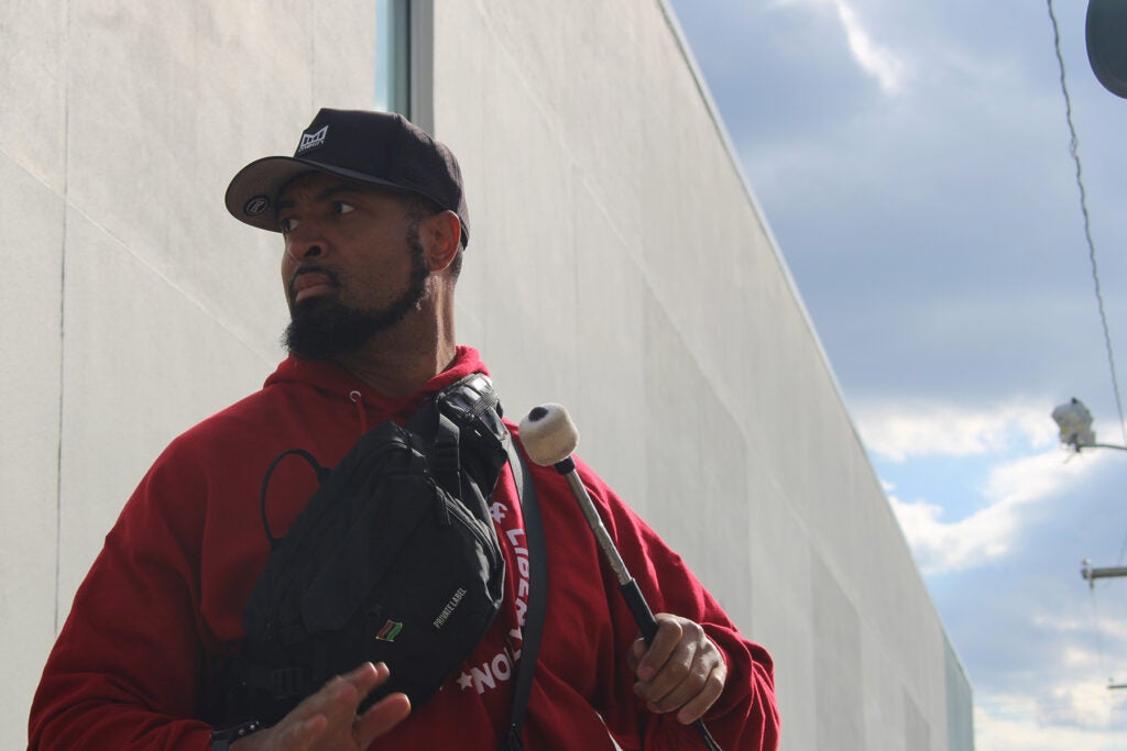 Joel Northam, one of the organizers of a rally for SNAP benefits held by The Party for Socialism and Liberation in West Philadelphia