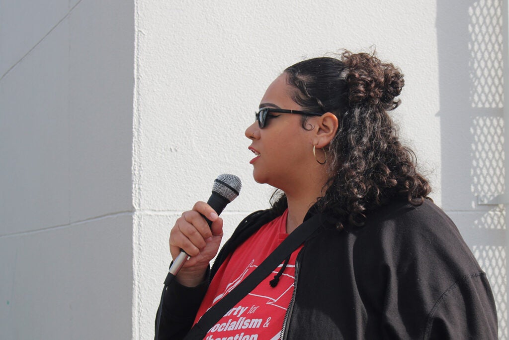 Talia Giles, one of the organizers of a rally for SNAP benefits held by The Party for Socialism and Liberation in West Philadelphia