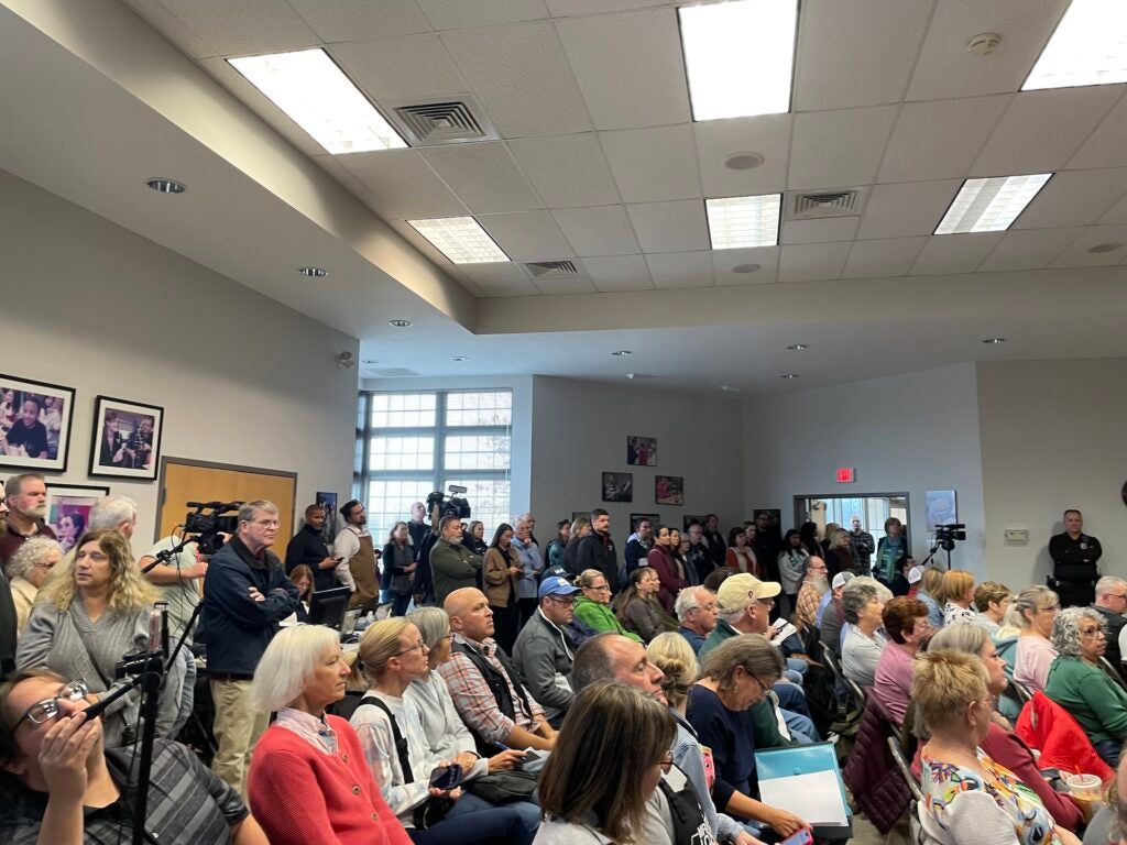 People at the school district meeting