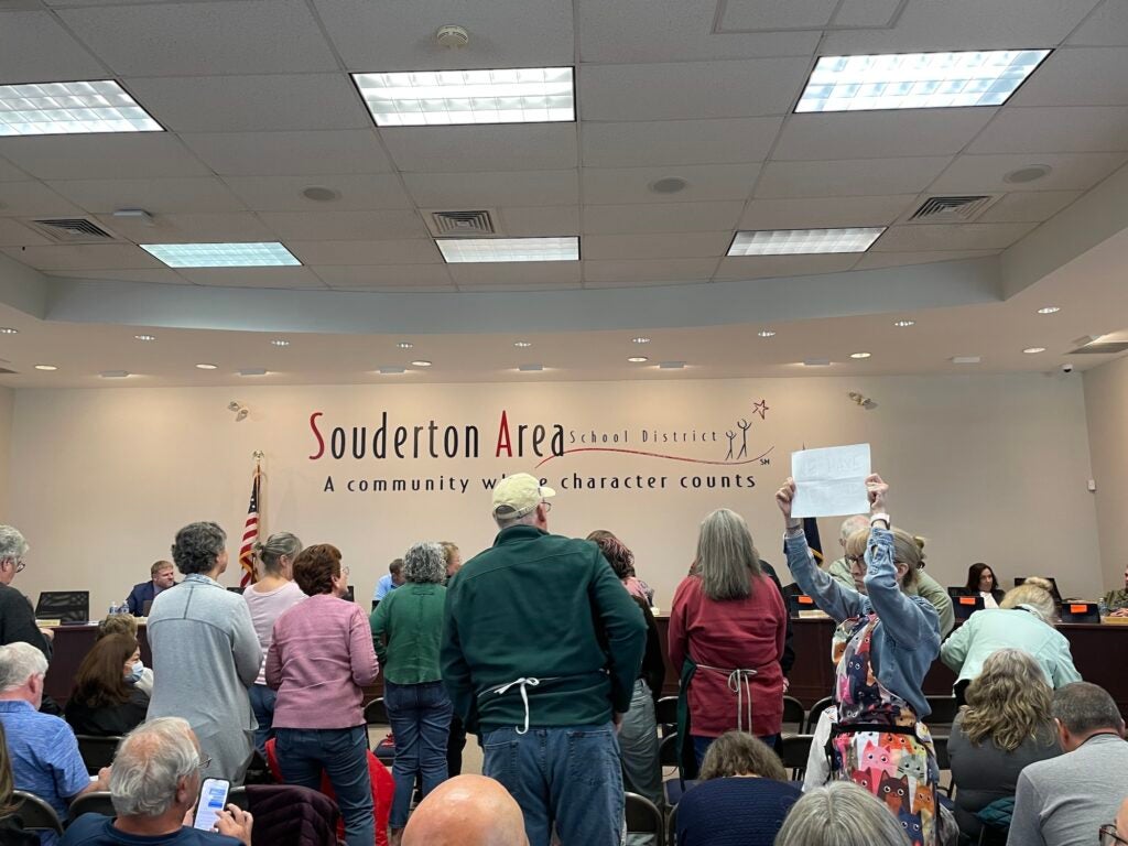 People at the school district meeting