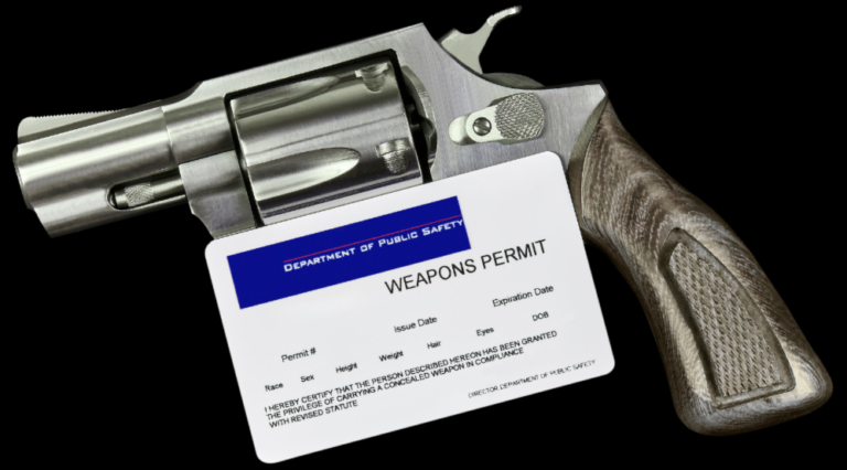 A handgun with a weapons permit underneath it