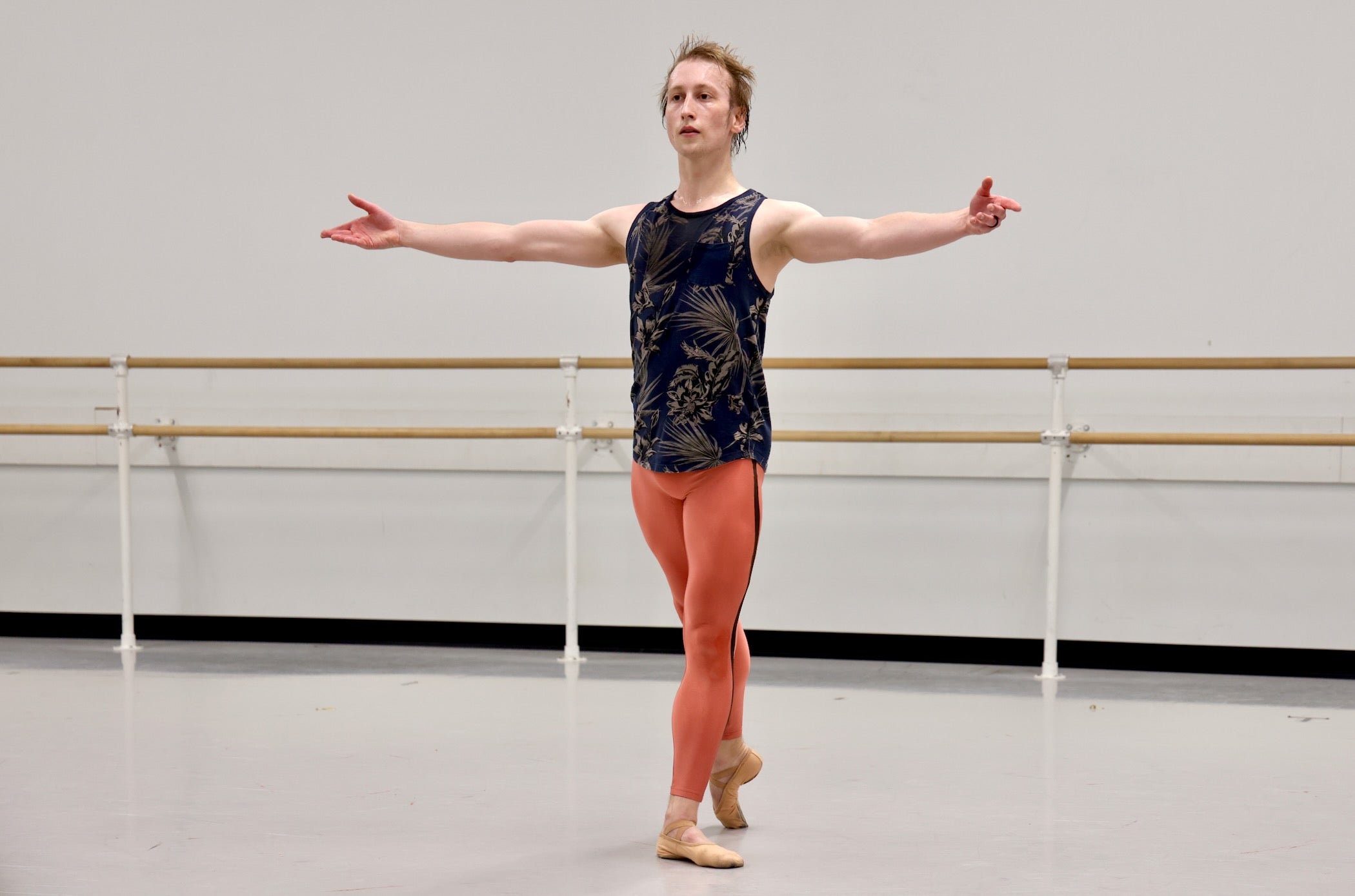 Nicholas Patterson practicing for the ballet in the dance studio
