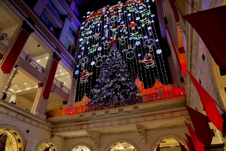 Christmas light show in full effect at the Wanamaker Building