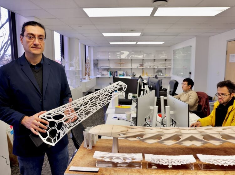 Masoud Akbarzadeh, a professor of architecture at the University of Pennsylvania, works with students to design concrete structures