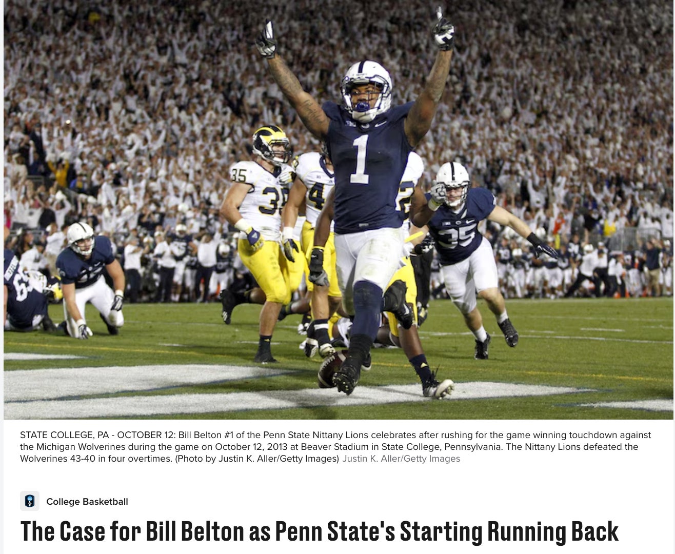Bleacher Report headline from 2014, making the case for Belton to be Penn State's starting running back.