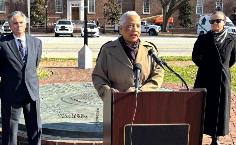Lydia York speaking at a podium