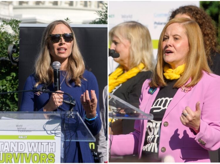 MixCollage-10-Dec-2025-05-16-PM-1551 (Annie Farmer and Liz Stein speaking at a Stand with Survivors Rally on Capitol Hill, Wednesday, Sept. 3, 2025, in Washington. (AP Photo/Rod Lamkey, Jr.)