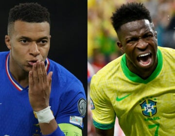 France's Kylian Mbappe and Brazil's Vinicius Junior