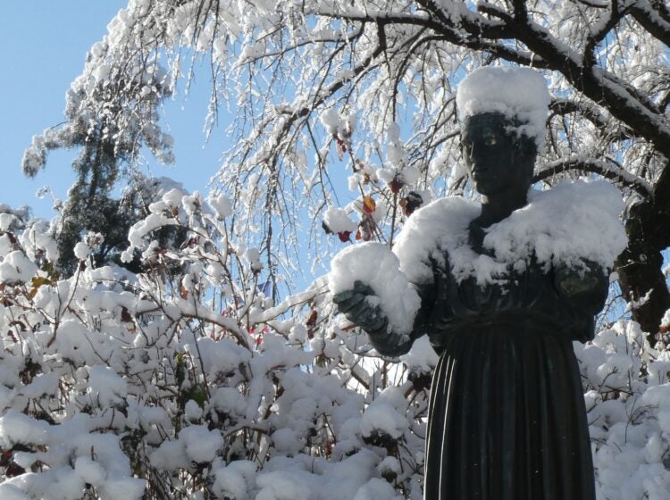 a statue covered in snow