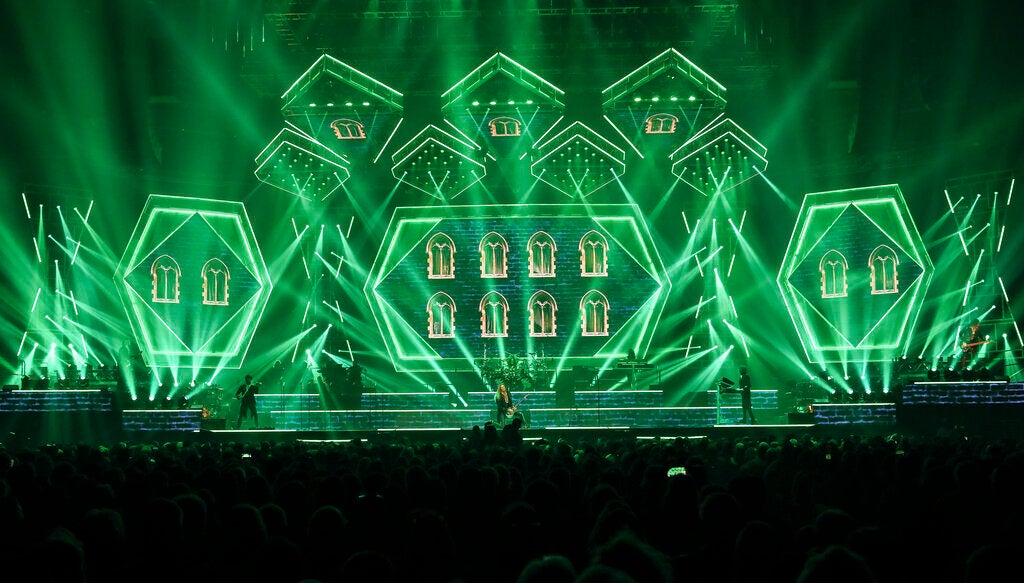 Green lights light up a stage for the Trans-Siberian Orchestra