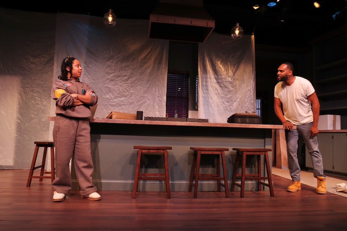 Taysha Marie Canales and Walter DeShields rehearsing lines for Good Bones stage play