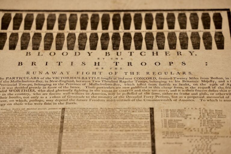 Display of contemporary account of the battles of Lexington