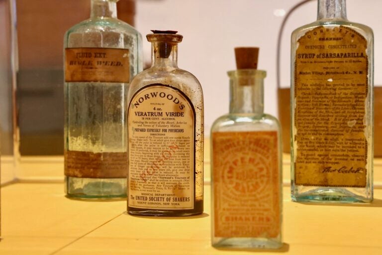 Shaker herbal remedy bottles on display