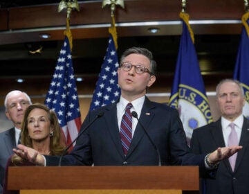 Speaker of the House Mike Johnson, R-La., second from right, is joined by from left: Rep. Mario Diaz-Balart, R-Fla., House Republican Conference Chairwoman Lisa McClain, R-Mich., and House Majority Leader Steve Scalise, R-La., during a news conference at the Capitol, Wednesday, Jan. 7, 2026, in Washington. (AP Photo/Rod Lamkey, Jr.)