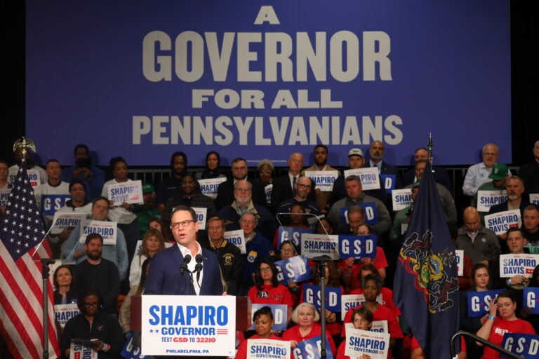 Gov. Josh Shapiro speaks to the crowd at a reelection campaign rally in North Philly.