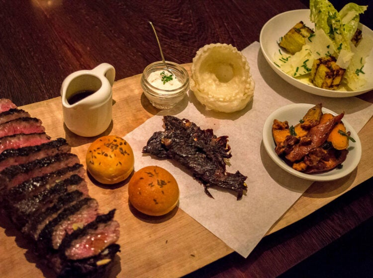 A dinner table filled with food