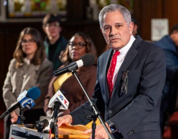 Philadelphia District Attorney Larry Krasner holds a press conference