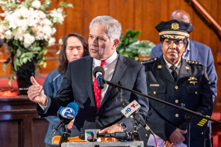 Philadelphia District Attorney Larry Krasner holds a press conference