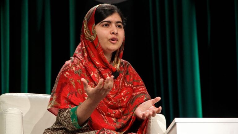 Malala Yousafzai gives a talk