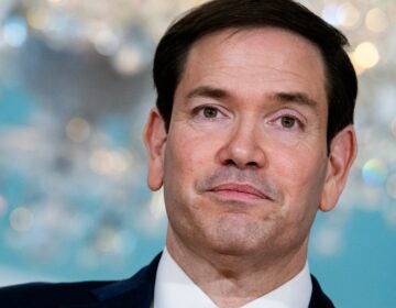 US Armenia Closeup photo of Marco Rubio as he speaks to reporters at a press conference