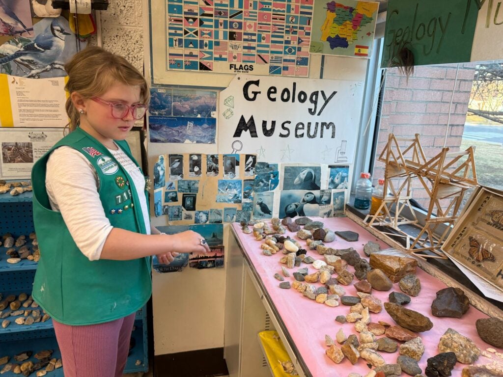 A Joseph M. McVey Elementary School student with a self-made geology museum in Newark, Delaware