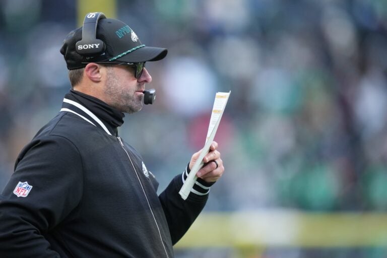 Philadelphia Eagles' offensive coordinator Kevin Patullo coaches