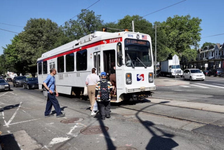a trolley at the intersection of Baltimore Avenue, 58th Street and Cobbs Creek Parkway
