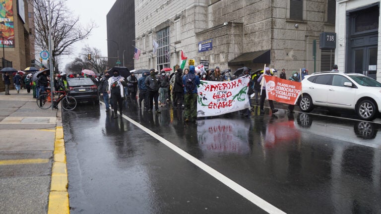 A group of protesters march in Philadelphia
