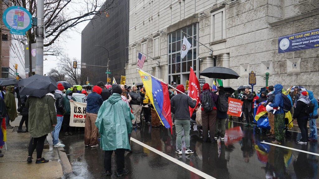 A group of protesters march in Philadelphia