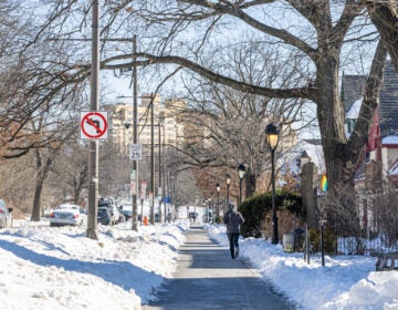 A runner takes advantage of the cleared Kelly Drive footpath in Philadelphia