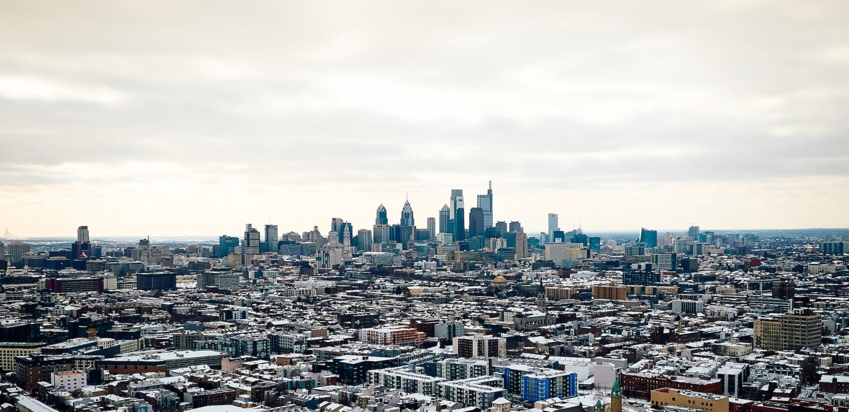 Snowy Philadelphia streets are seen from above on Jan. 26, 2026 after a major storm