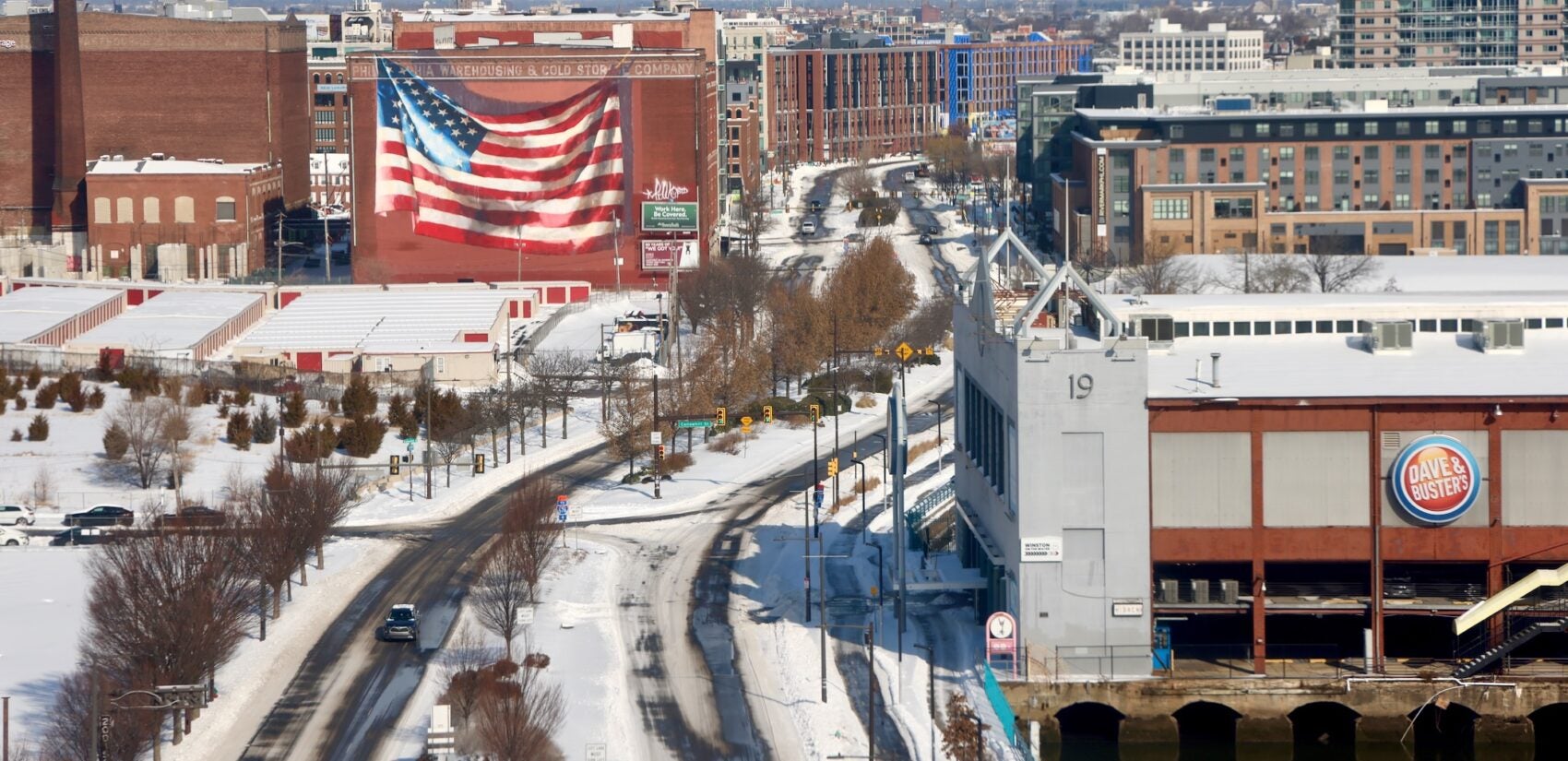 Snow still coats portions of Delaware Avenue in Philadelphia