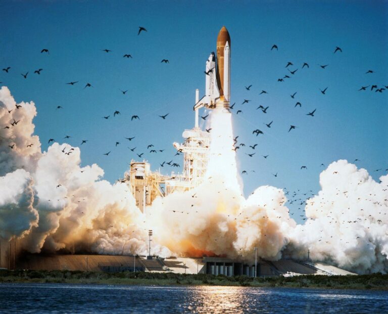 The STS-51L mission clears the tower at Launch Complex 39B at NASA’s Kennedy Space Center in Florida on Jan. 28, 1986. (NASA)
