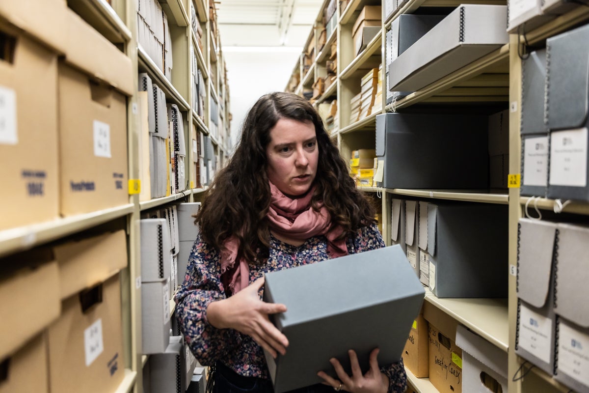 Annie Halliday holds a box