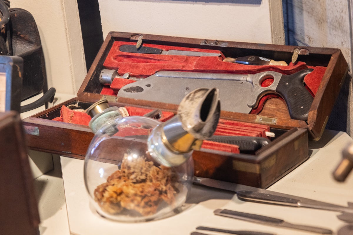 A Civil War–era amputation kit on a table