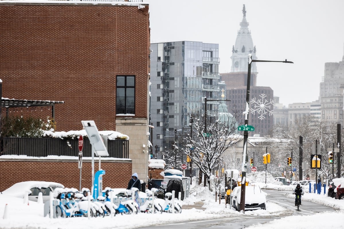 Center City, Philadelphia street covered in snow