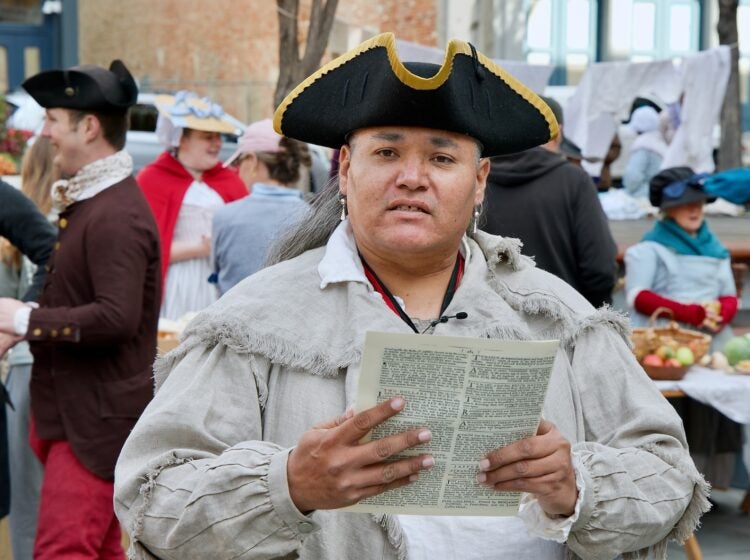 2025 11 01-e lee-dj huff-philadelphia museum of the american revolution-living history event 1775 speech DJ Huff reads the speech given by Chief White Eyed to the Continental Congress