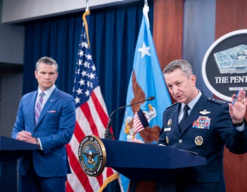 Joint Chiefs Chairman Gen. Dan Caine spoke at a news conference with Defense Secretary Pete Hegseth at the Pentagon, after the US struck Iran last year. (AP Photo/Kevin Wolf)