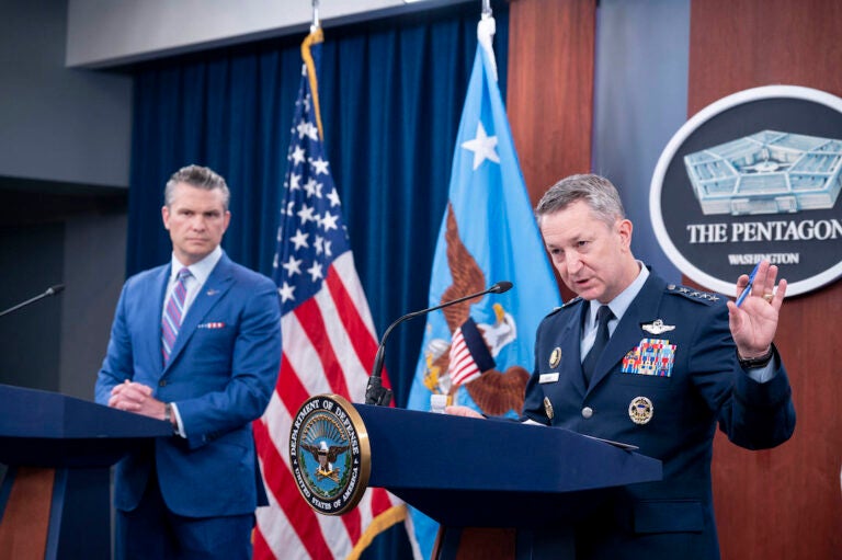 Mideast Wars US Iran Joint Chiefs Chairman Gen. Dan Caine spoke at a news conference with Defense Secretary Pete Hegseth at the Pentagon, after the US struck Iran last year. (AP Photo/Kevin Wolf)